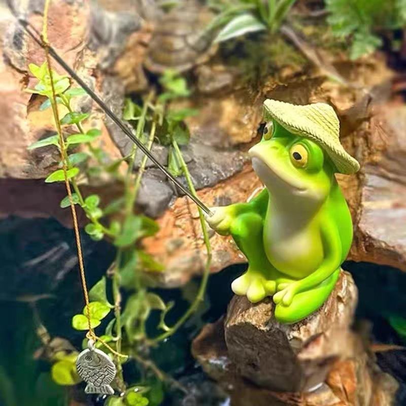 Cartoon Resin Frog Figurine Cr - Aquarium Marine Fish ulasan dan harga